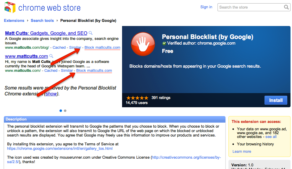 The new Personal Blocklist extension from Google lets users remove sites from their search results.