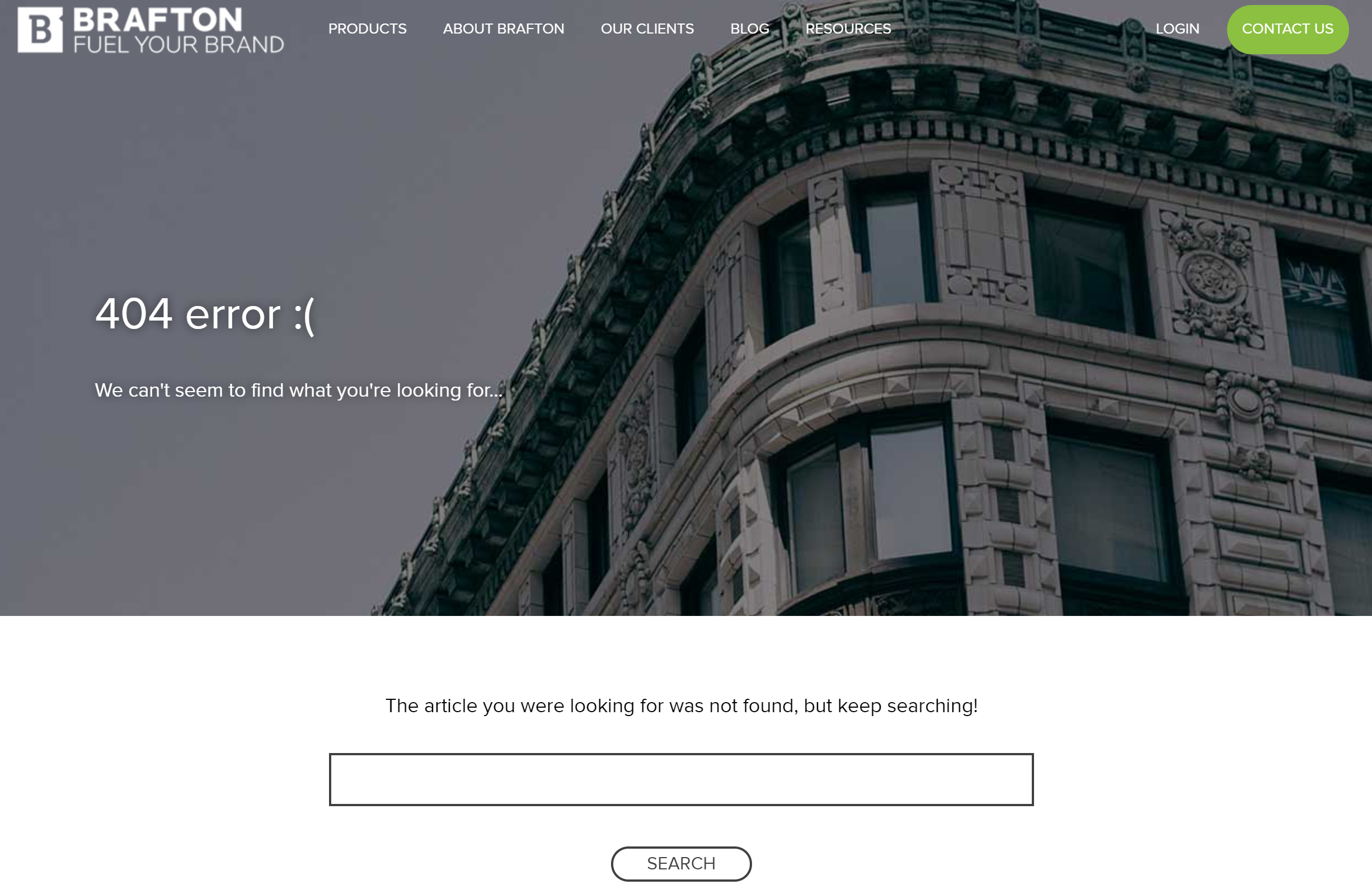 404 page error example on Brafton.com