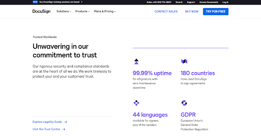 Best SaaS Websites example docusign