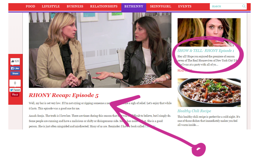 Bethenny Frankel Content marketing example