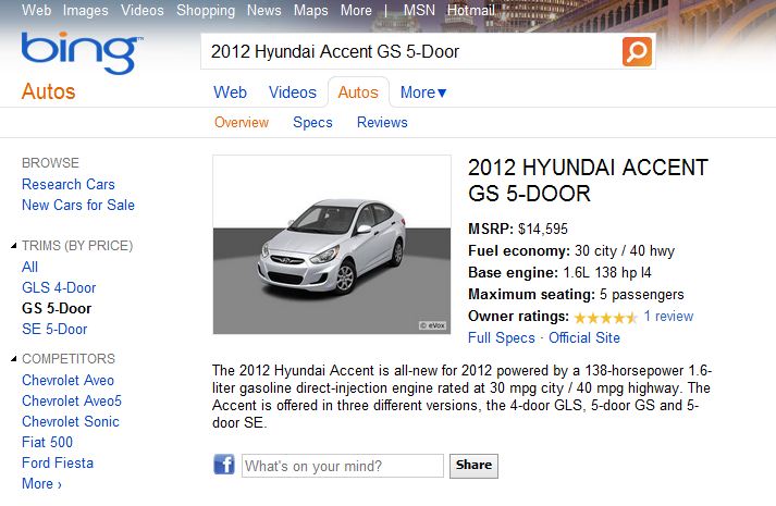 Microsoft Bing Autos