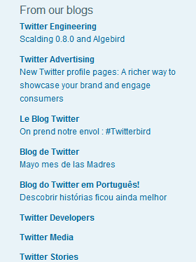 An example of a blogroll from Twitter's official blog.