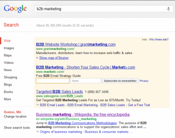 Google has integrated email newsletter signups into its paid search box on SERPs.