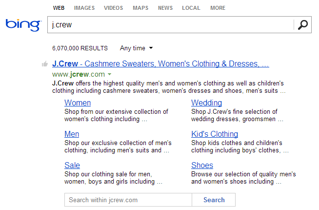 J.Crew Deep Links example