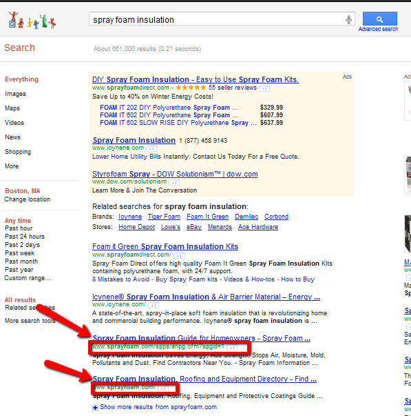 Google search for spray foam insulation