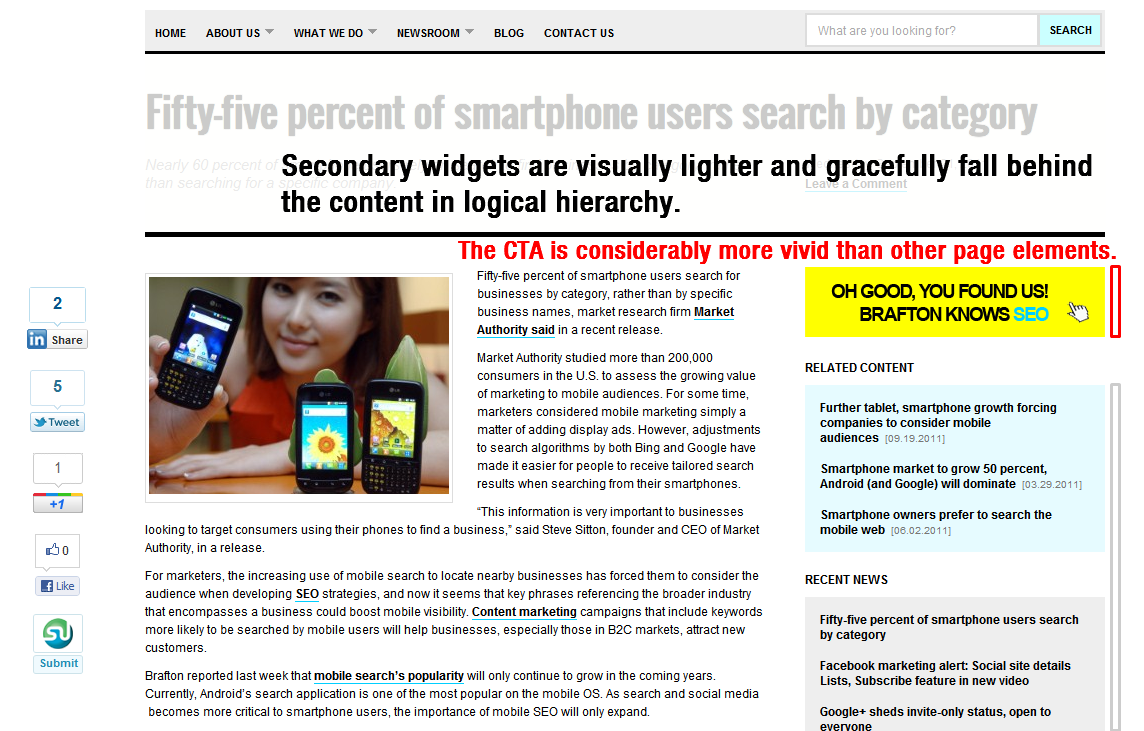 Brafton's current design uses a carefully crafted shape and color language to keep emphasis squarely on our content and CTAs. Brafton's current design uses a carefully crafted shape and color language to keep emphasis squarely on our content and CTAs.