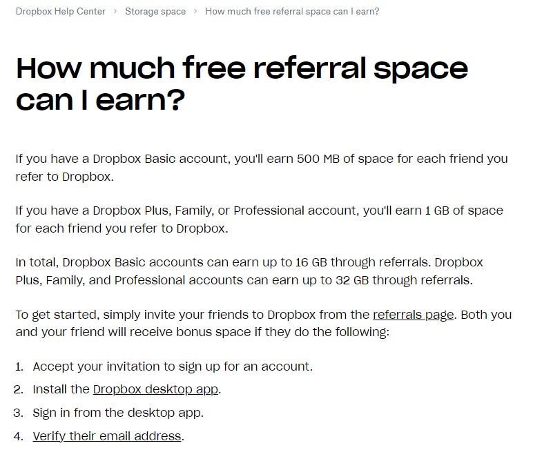 dropbox customer referral example