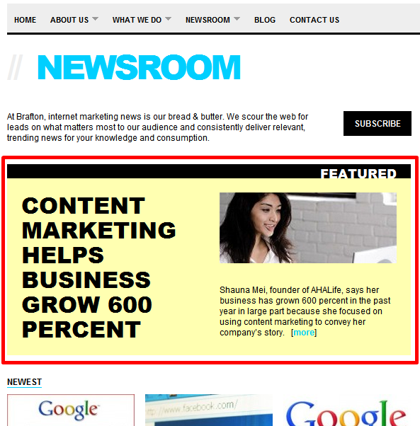 Brafton's treatment of "Featured" Content Brafton's treatment of "Featured" Content
