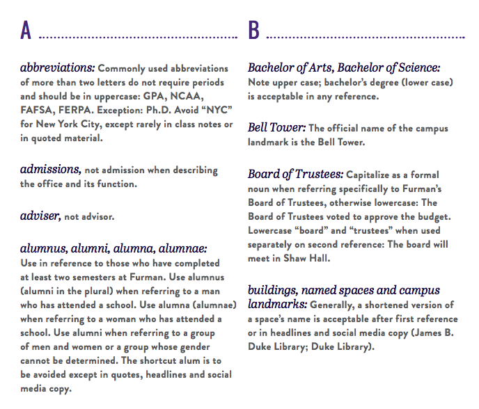 Style guide Furman University