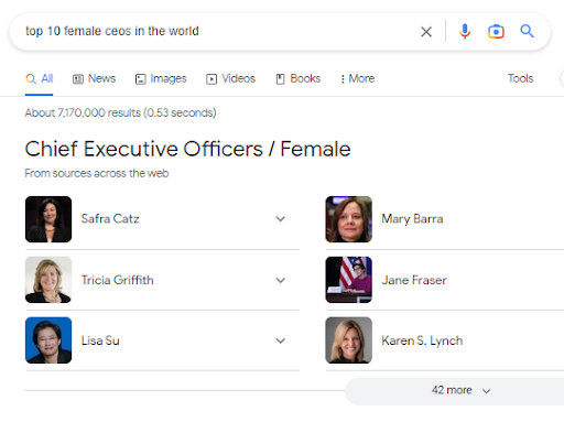 google serp feature cfo female