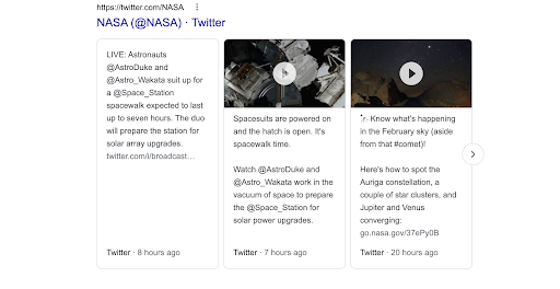 google serp feature nasa