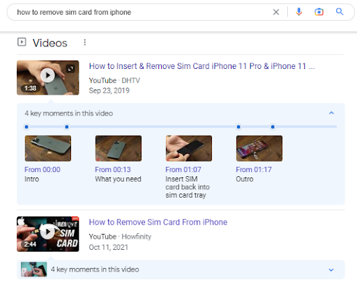 google serp feature videos