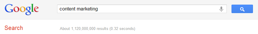 Screenshot of Google SERP header for "content marketing"