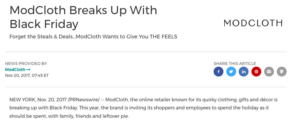 press release headline examples ModCloth