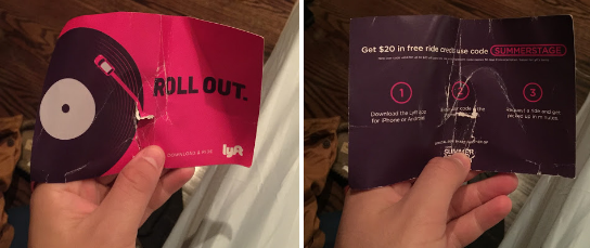 Summerstage branded Lyft flyers