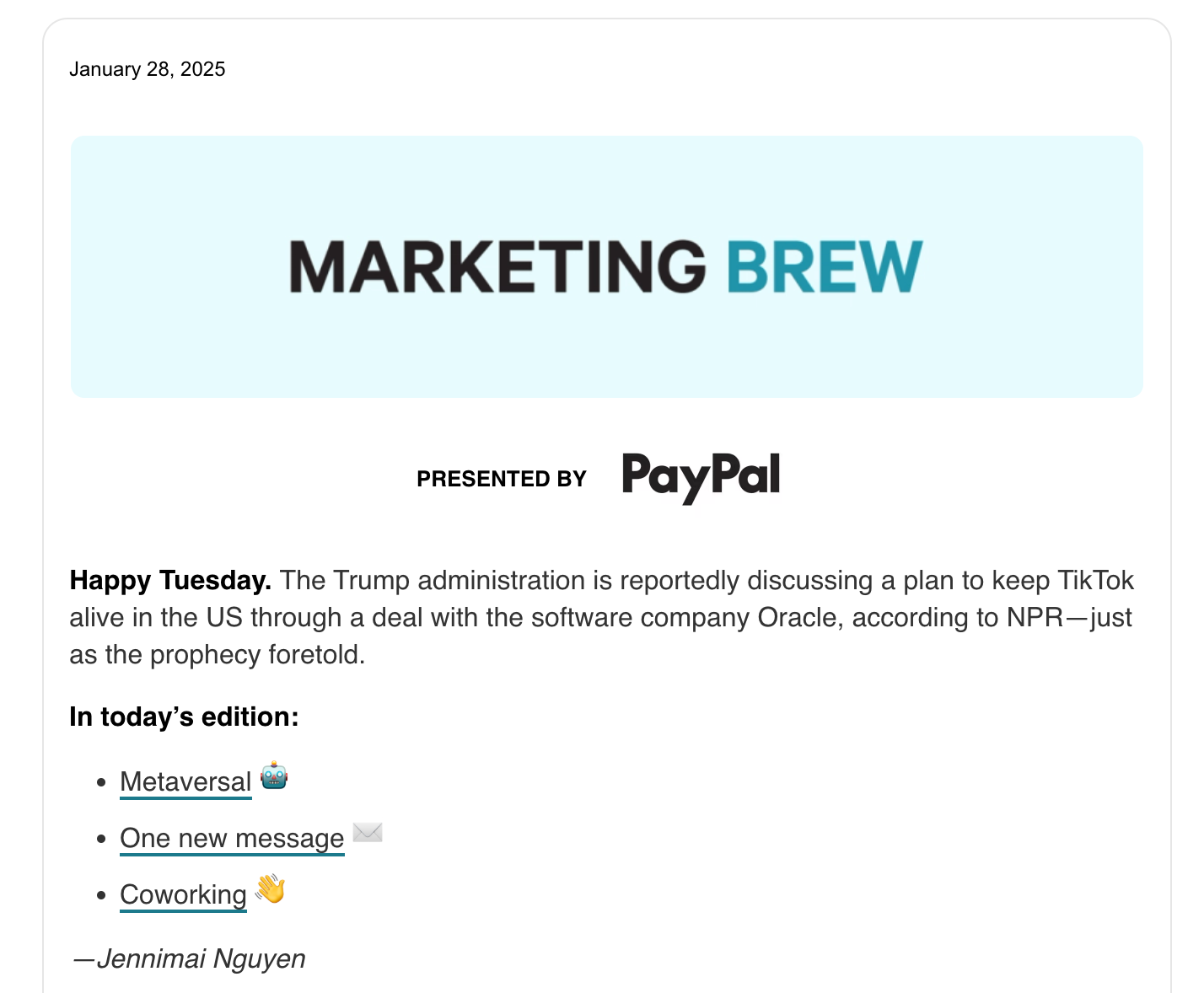 content curation example marketing brew