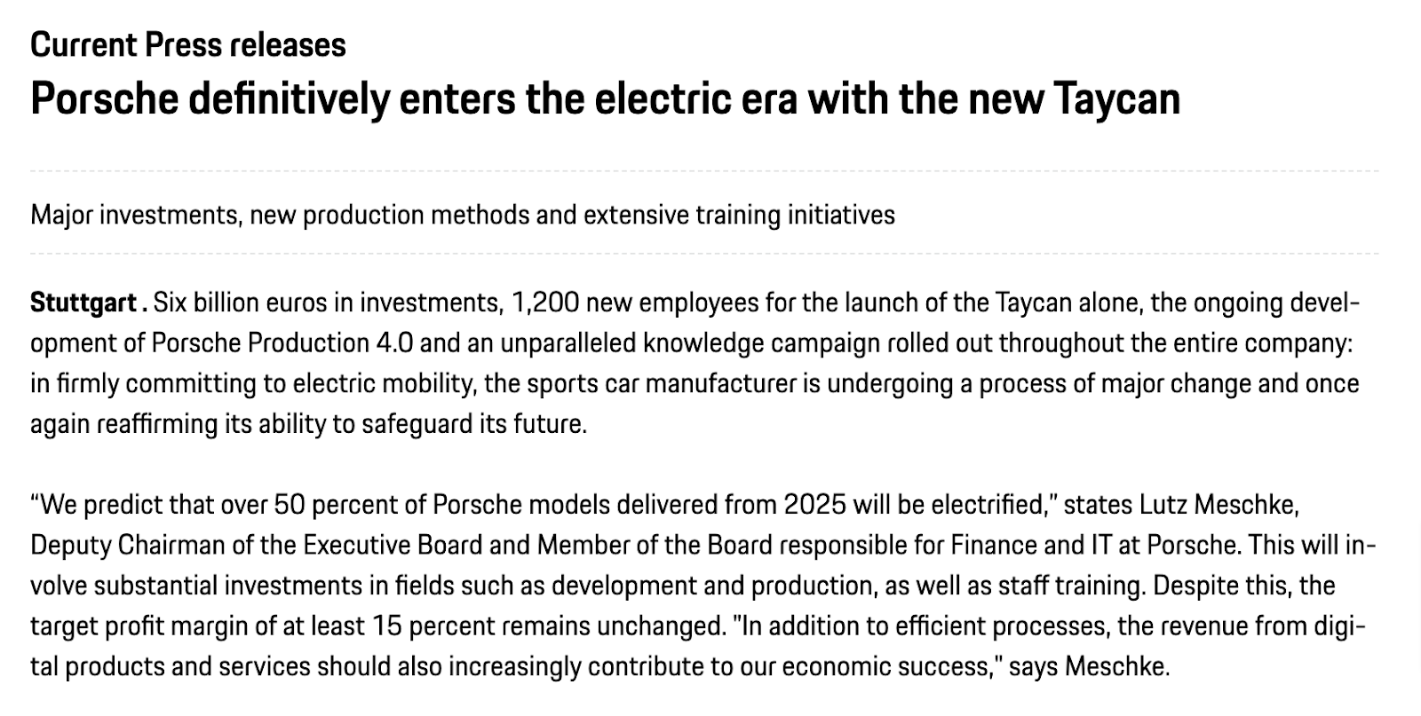 press release example for new product example porsche